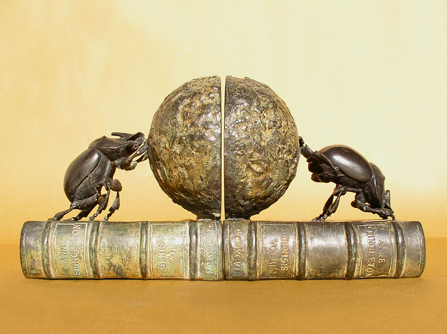 Dung-beetle bookends - bronze